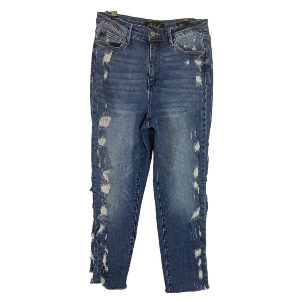Judy Blue Jeans Stretch High Rise Straight Light Wash Distressed EUC SKU0100